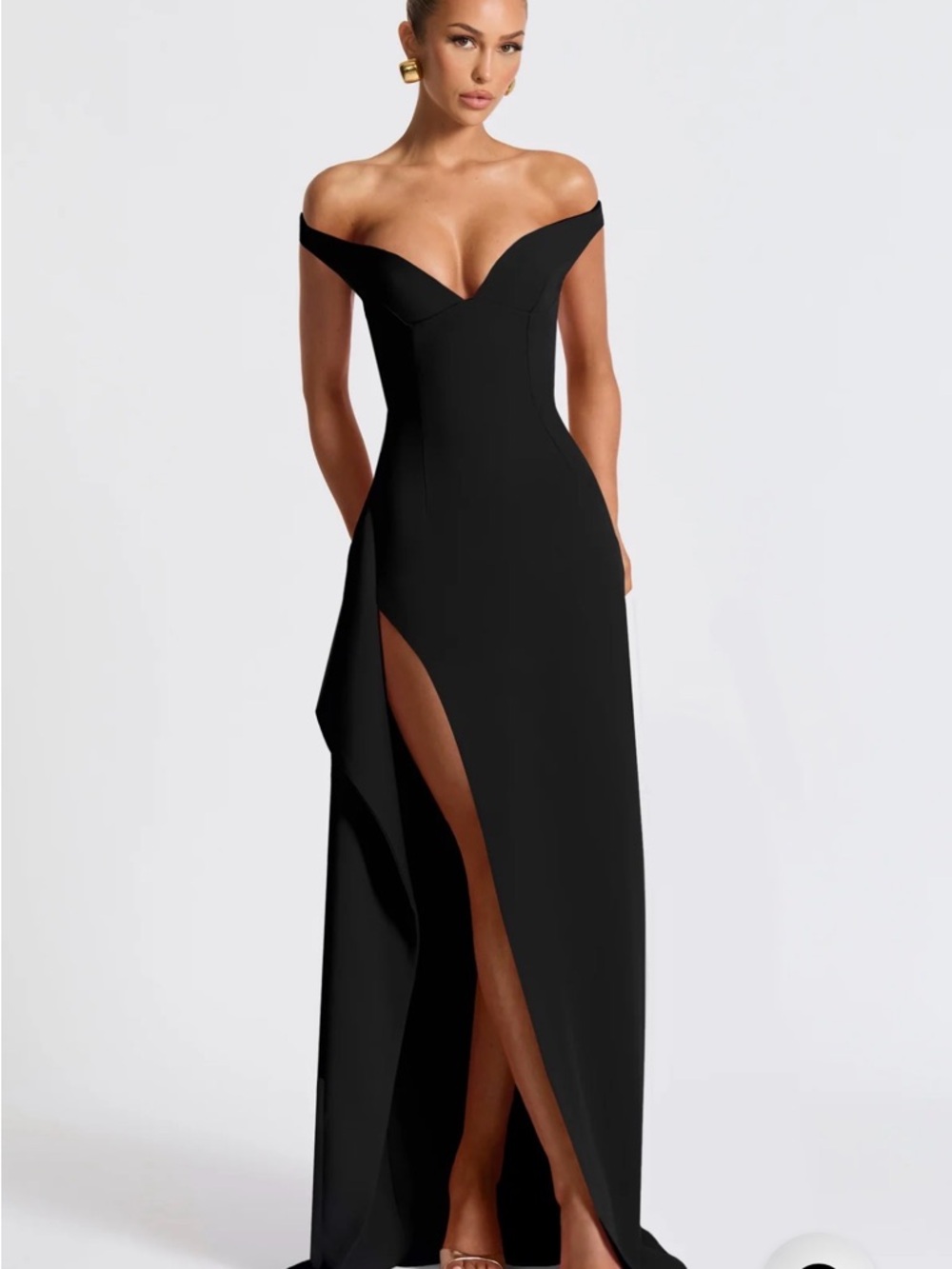Babyboo Black Off-Shoulder Dress with Leg Slit